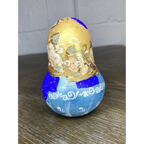 RUSSIAN ROLY POLY WOODEN‎ DOLL NEVALYASHKA Blue Cat Bell Music Ladybug Handpaint - Picture 5 of 9